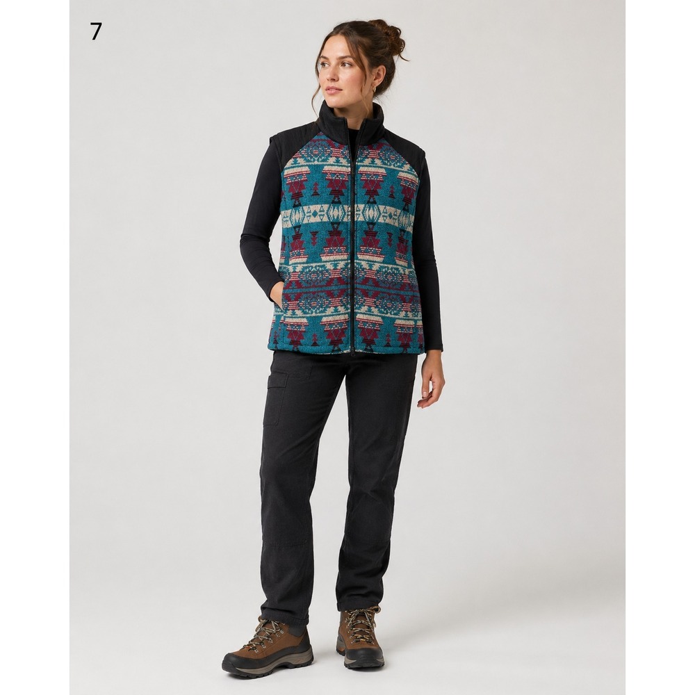 Outback Trading Co Full Zip Maybelle Vest 3X Black Blue Aztec Print Wool